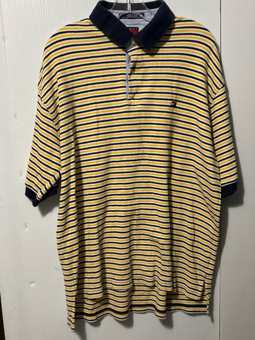 Tommy Hilfiger Men’s Yellow and Navy Striped Polo